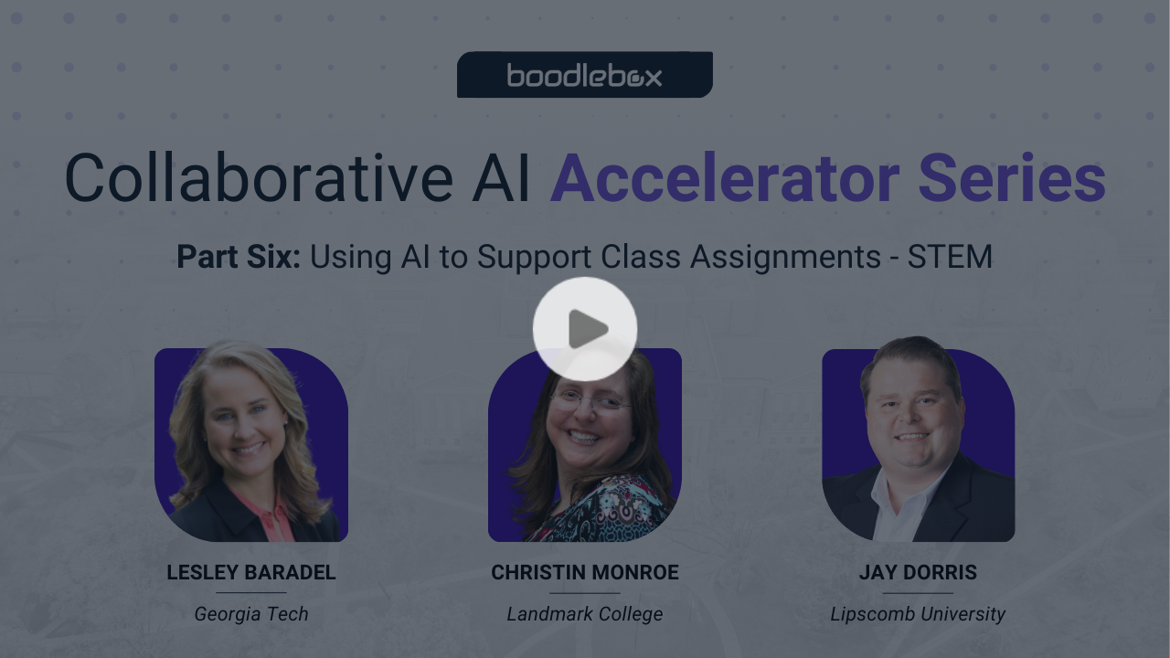 <h4>Using AI to Support Class Assignments - STEM</h4><span>Webinar<br><strong>April 15, 2025</strong></span> <br><b>View Recording</b>